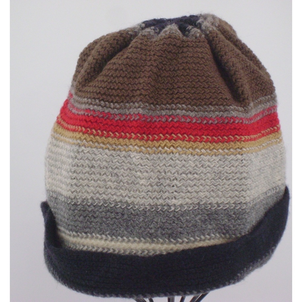 William Brunton Hand Knits Lambswool Beanie Hat Made in Scotland Striped Multi
